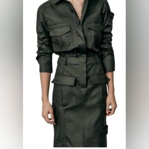 Zara Dress Green Womans Size XS EUC Cargo Style Maxi